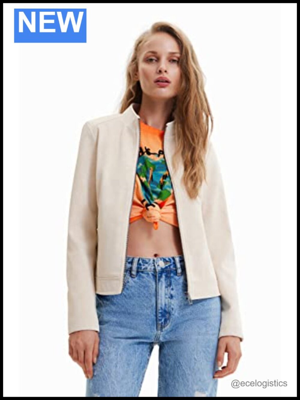 Desigual White Woven PU Coat
